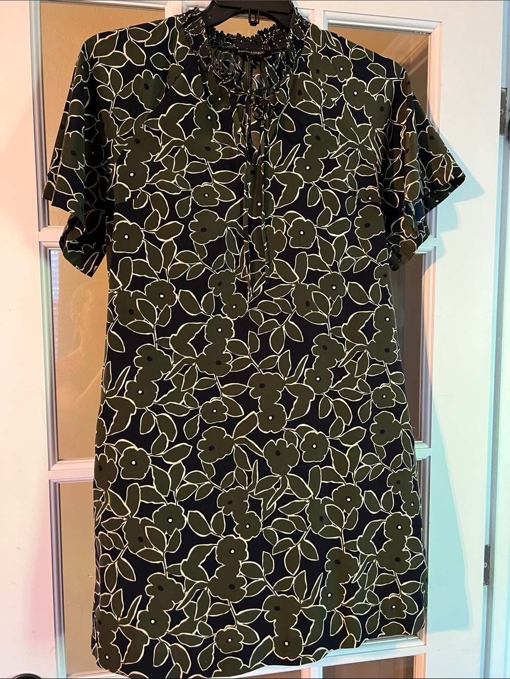 Banana Republic Navy and Olive Floral Shift Dress